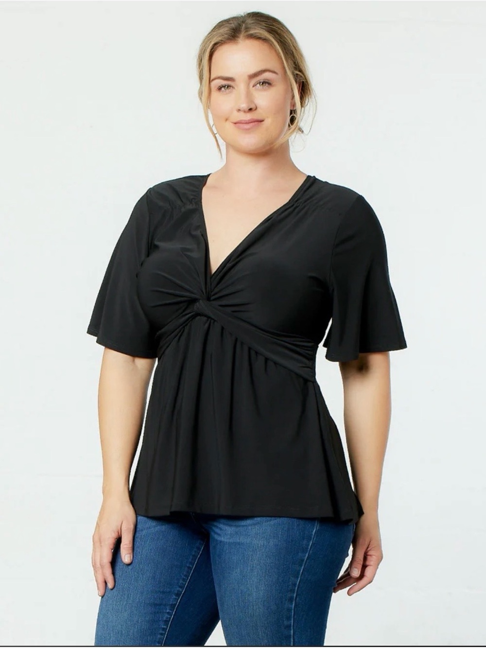 Kiyonna Black Abby Front Twist Top Plus Size 5X (30-32) NWT